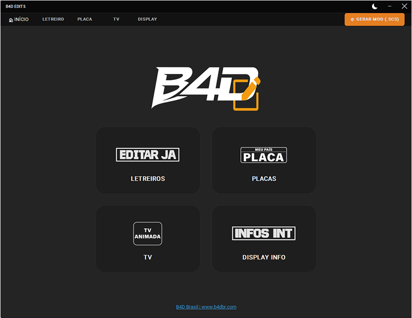 Interface do B4D Edits no modo escuro